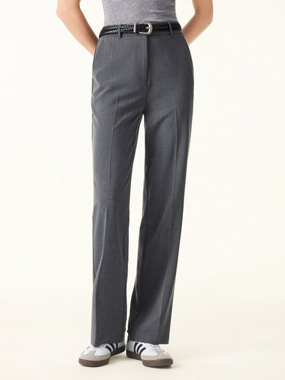 Mid Rise Straight Leg Creased Trousers with Pockets