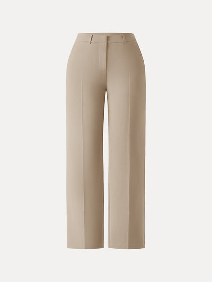 Mid Rise Straight Leg Creased Trousers with Pockets