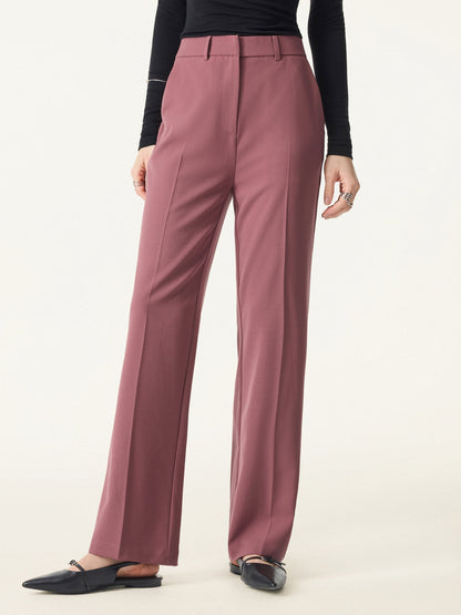Mid Rise Straight Leg Creased Trousers with Pockets