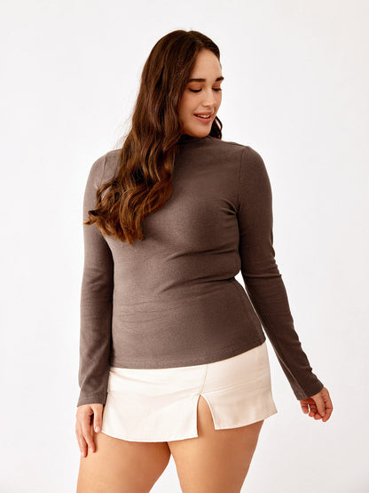 Brushed Mock Neck Top-Hip Length