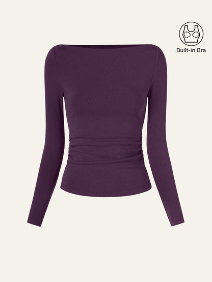 Modern Side Ruched Boatneck Brami Top