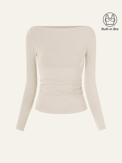 Modern Side Ruched Boatneck Brami Top