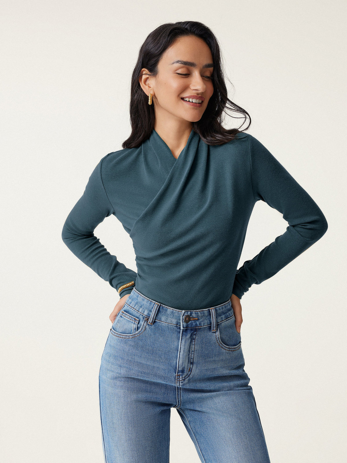 2Pcs Set Surplice Long Sleeve Top