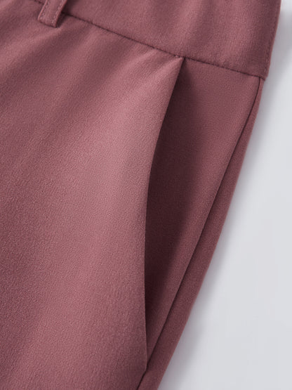 Mid Rise Straight Leg Creased Trousers with Pockets