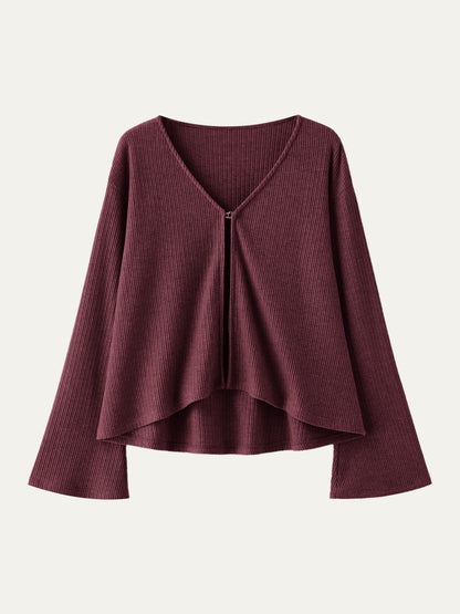 V Neck Flare Long Sleeve Cardigan