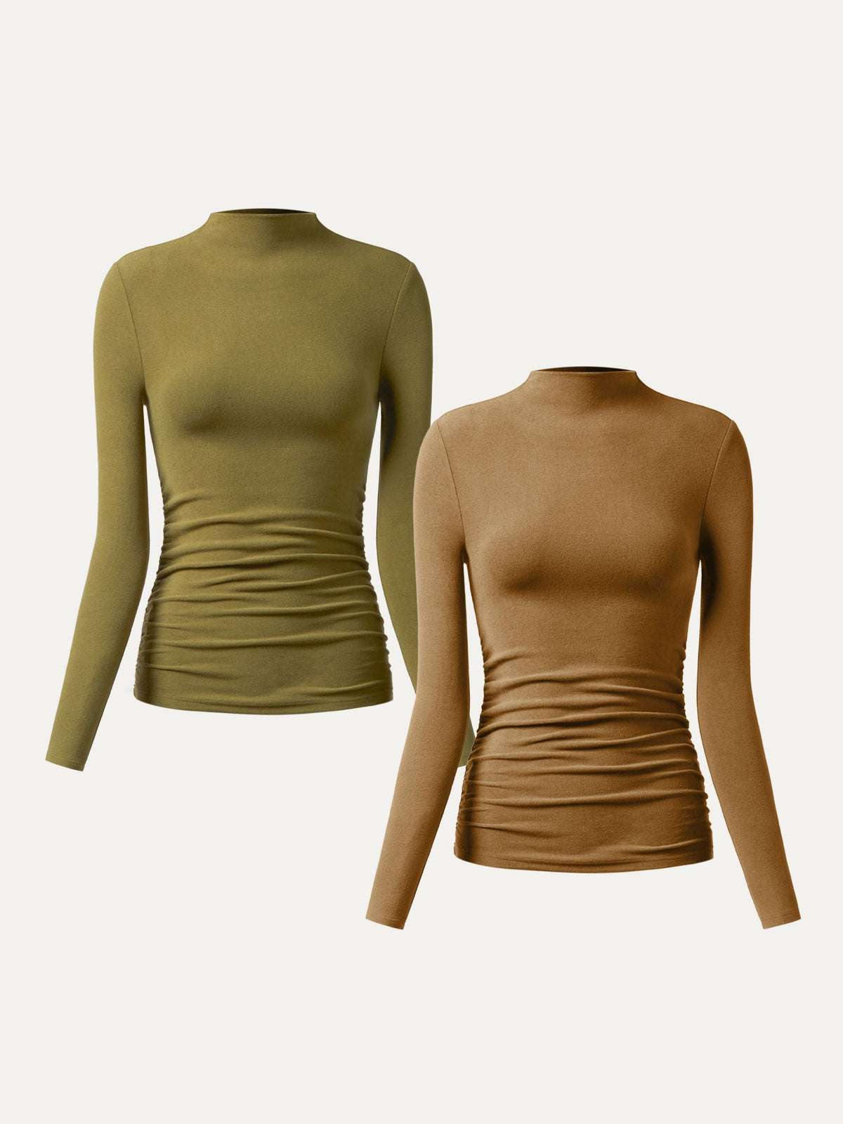 2Pcs Set Thermal Ruched Sides Tuckable Mockneck Top