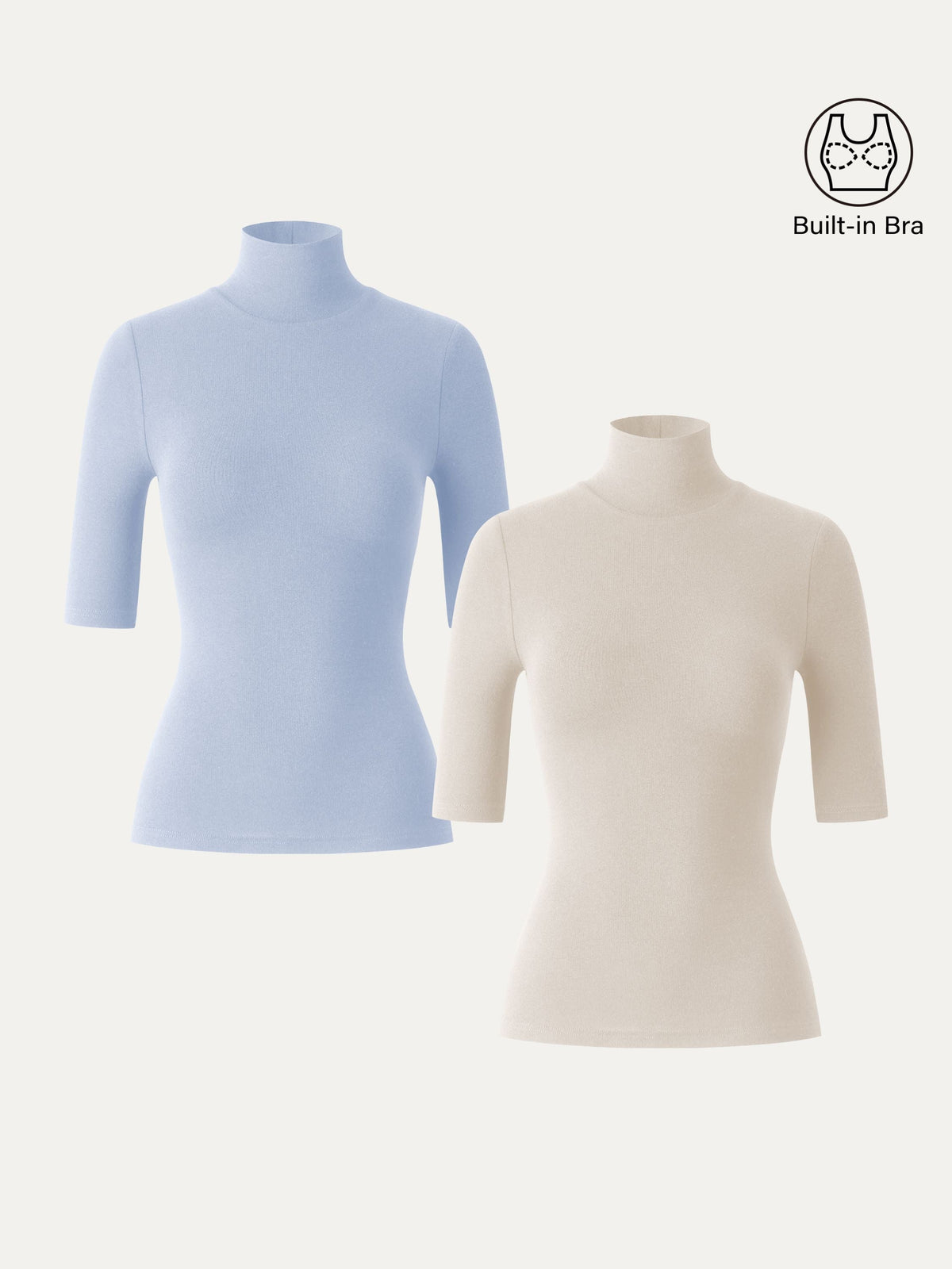 2Pcs Set Essential Turtleneck Elbow Length Sleeve Brami