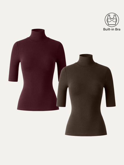 2Pcs Set Essential Turtleneck Elbow Length Sleeve Brami