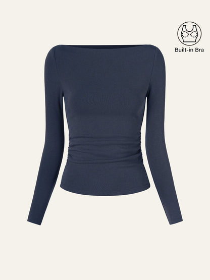 Modern Side Ruched Boatneck Brami Top