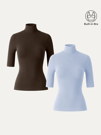 2Pcs Set Essential Turtleneck Elbow Length Sleeve Brami