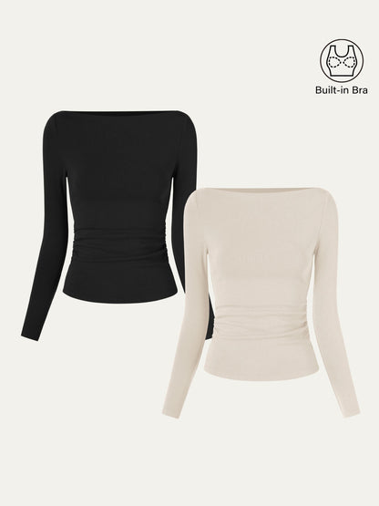 Modern Side Ruched Boatneck Brami Top