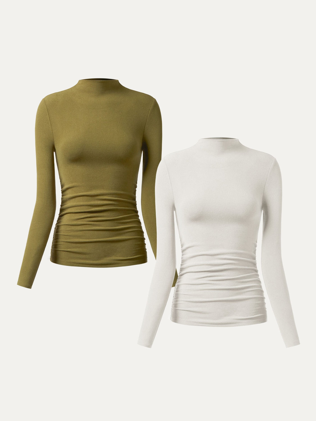 2Pcs Set Thermal Ruched Sides Tuckable Mockneck Top