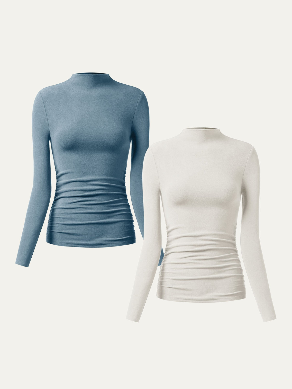 2Pcs Set Thermal Ruched Sides Tuckable Mockneck Top