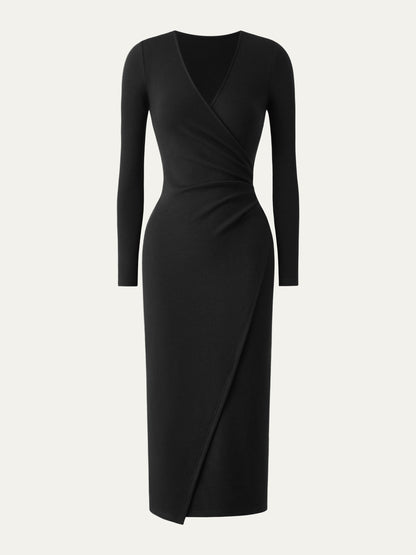 Surplice Wrap Long Sleeve Dress