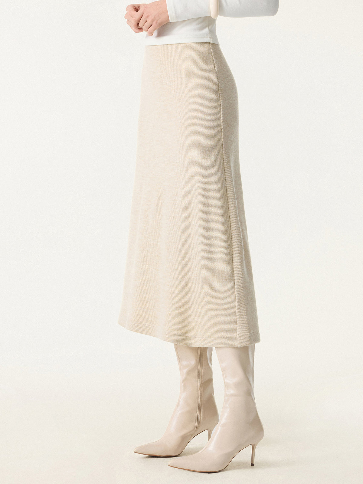 Invisible Slimming Waistband Ribbed Midi Pull-on Skirt