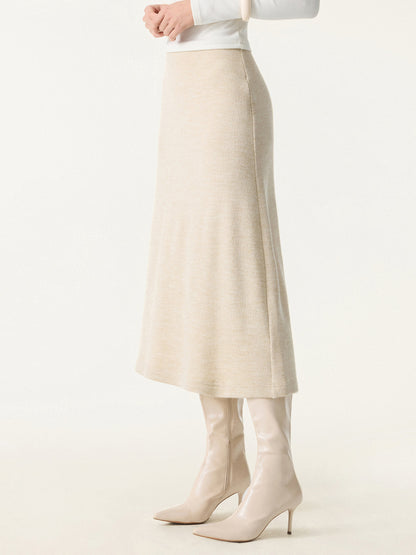 Invisible Slimming Waistband Ribbed Midi Pull-on Skirt