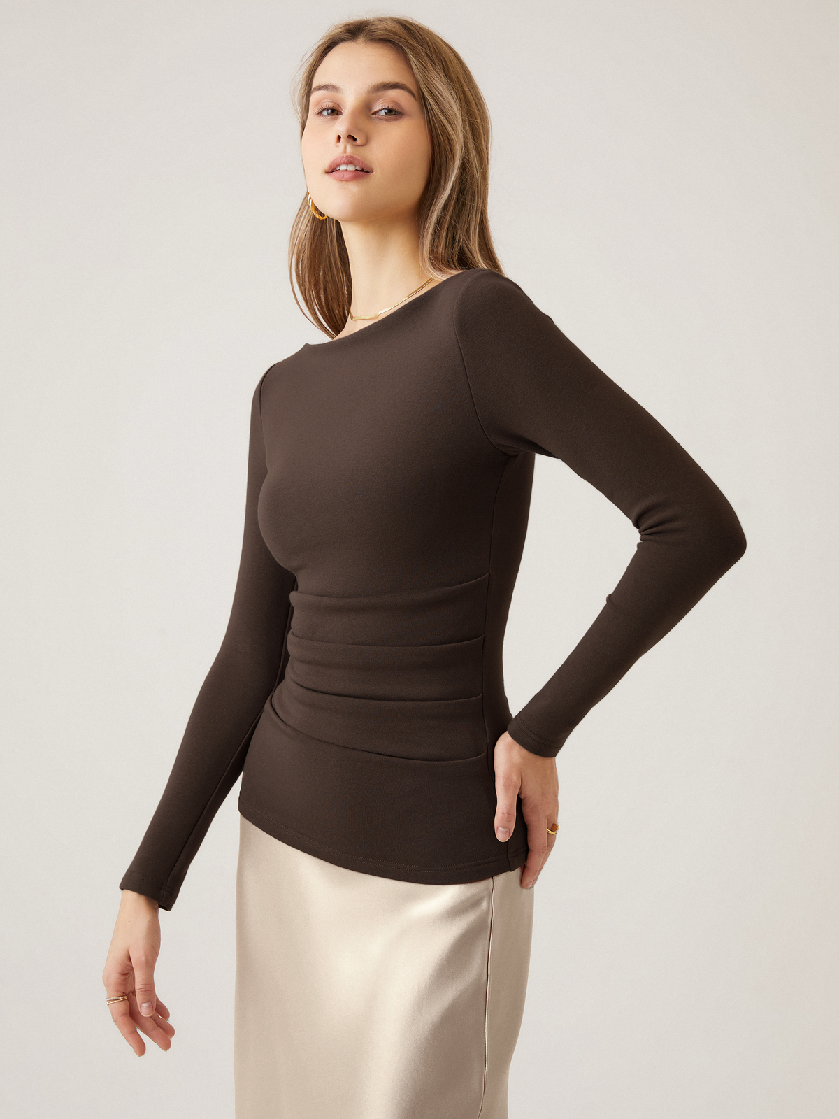2Pcs Set Boatneck Tucks Brami Top & Flared Maxi Skirt
