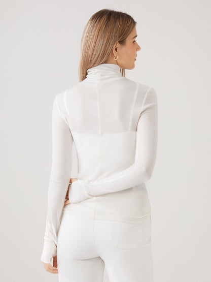 Wool Semi-Sheer Turtleneck Top