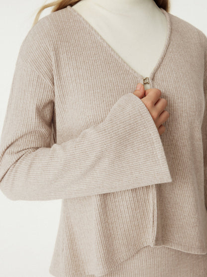 V Neck Flare Long Sleeve Cardigan