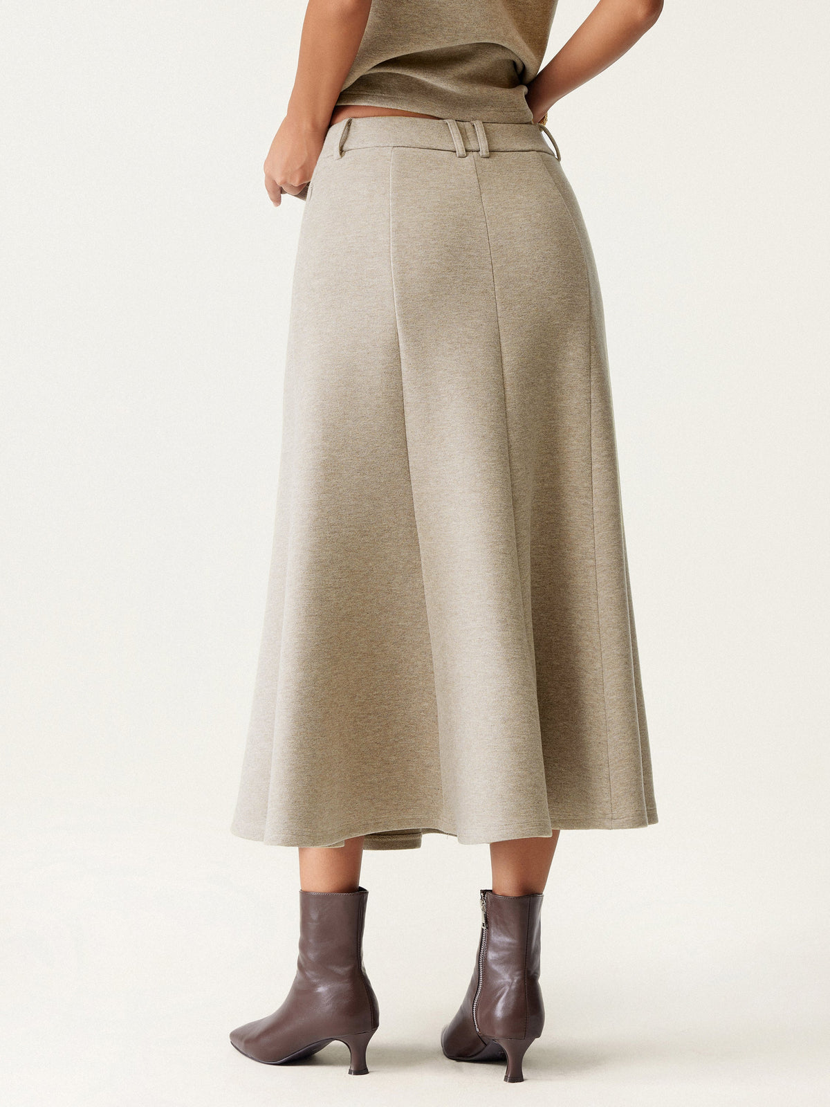 High Waisted Umbrella Hem Midi Skirt