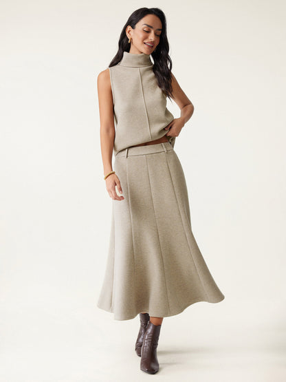 High Waisted Umbrella Hem Midi Skirt