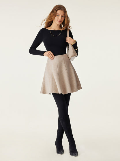 High Waisted Flare Hem Mini Skirt