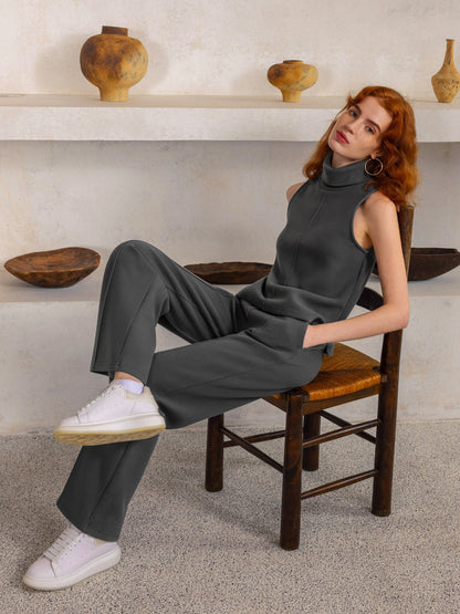 2Pcs Set Split Hem Top & High Waisted Straight Leg Pant