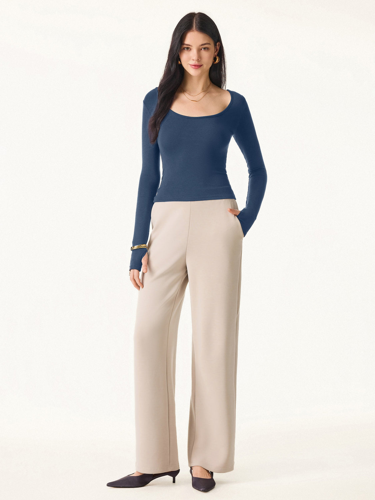 Essential Lyocell Cashmere Multi-Wear Long Sleeve Top with Thumbholes
