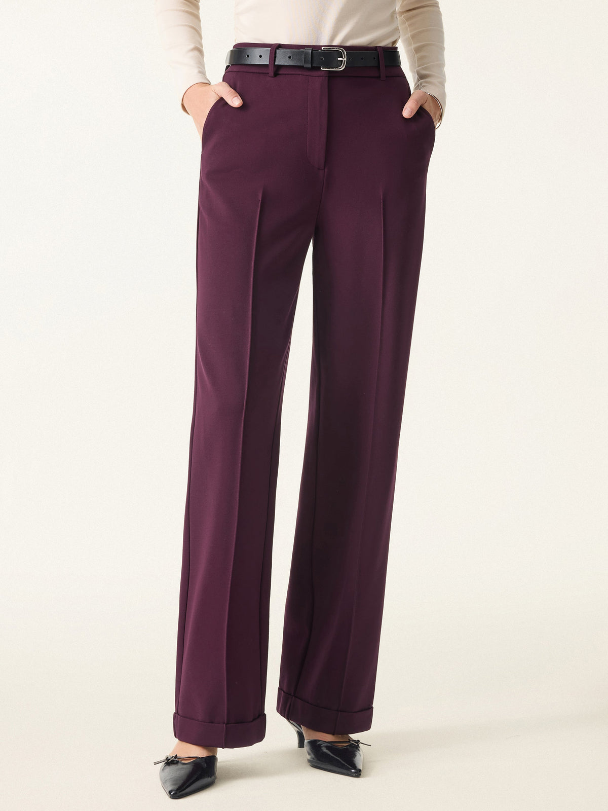 Stretch Ponte High Rise Straight Leg Pintuck Trousers