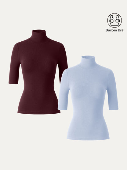 2Pcs Set Essential Turtleneck Elbow Length Sleeve Brami