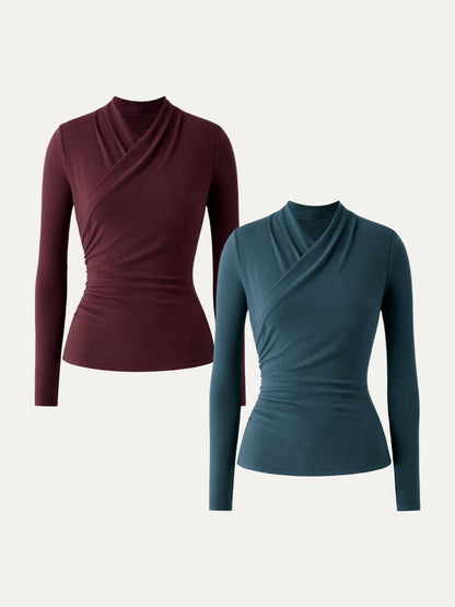 2Pcs Set Surplice Long Sleeve Top