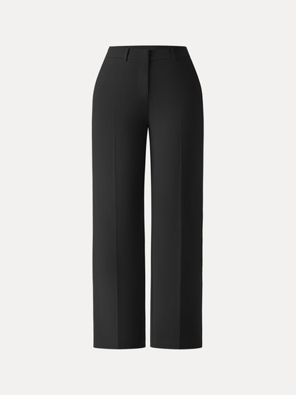 Mid Rise Straight Leg Creased Trousers with Pockets