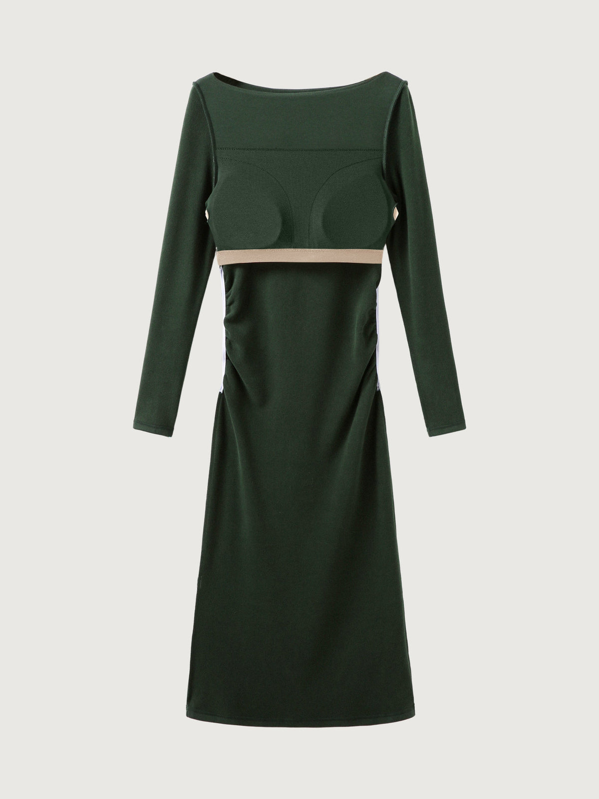 Thermal Boatneck Ruched Sides Brami Midi Dress