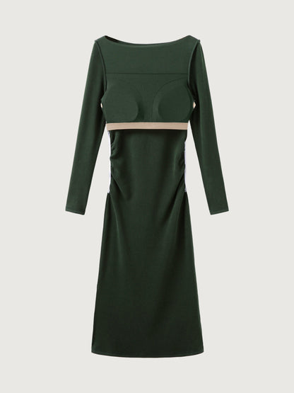Thermal Boatneck Ruched Sides Brami Midi Dress