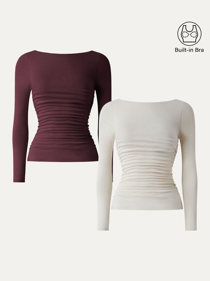 Light Warm Boatneck Ruched Brami Top