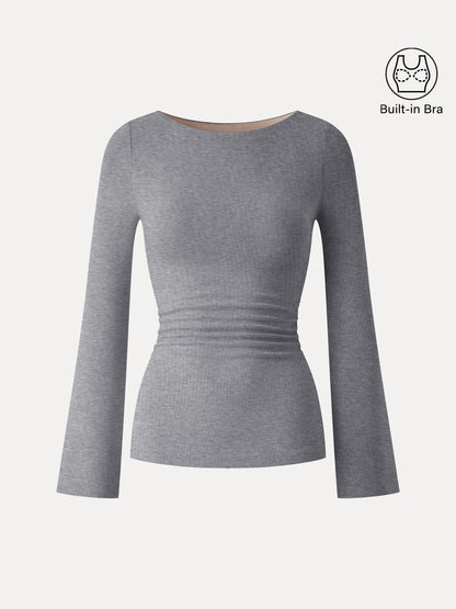 Boatneck Bell Sleeves Ruched Brami Top