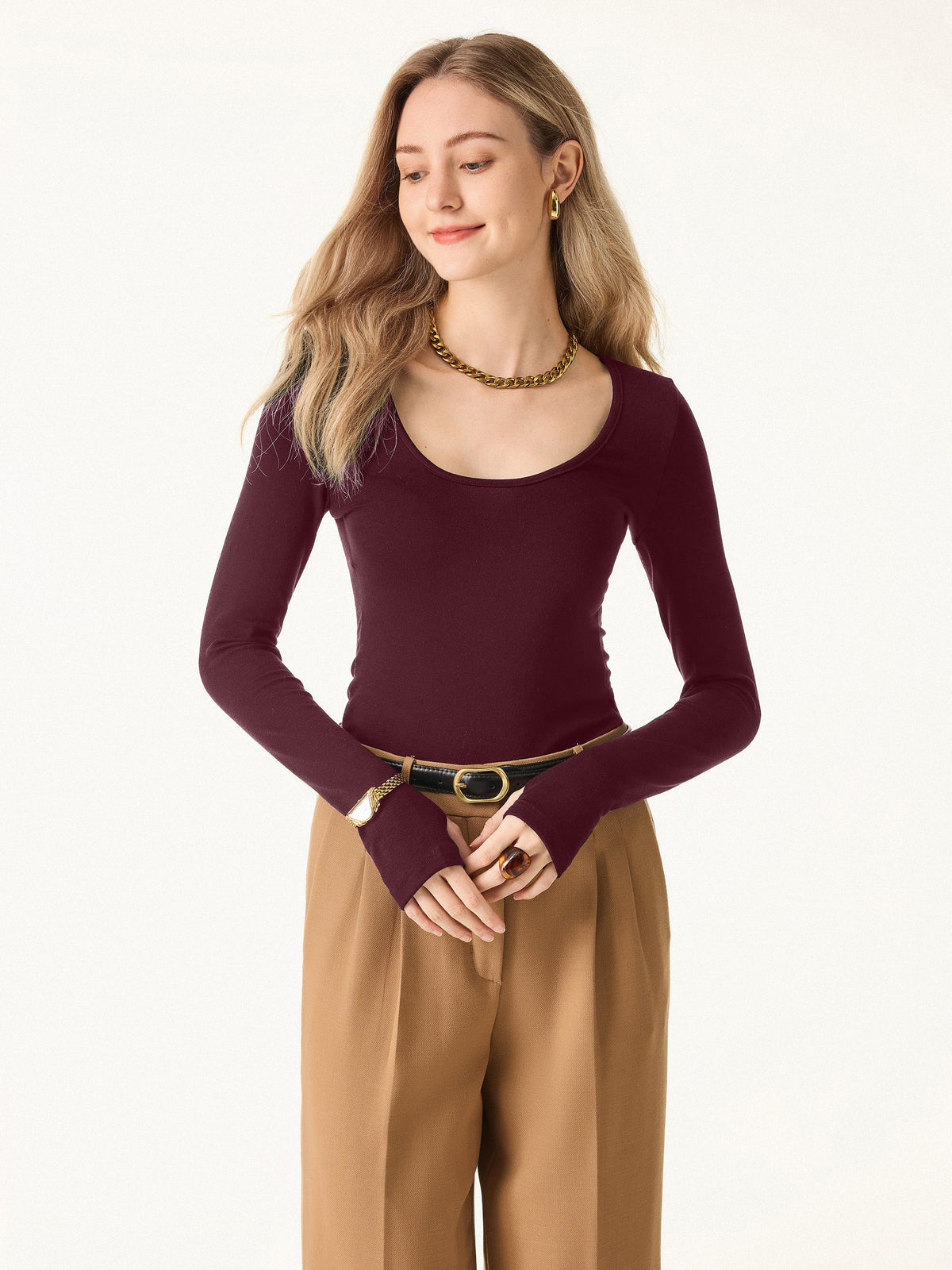 Essential Lyocell Cashmere Multi-Wear Long Sleeve Top with Thumbholes