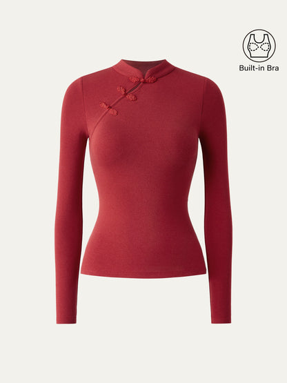 Mandarin Collar Asymmetric Frog Button Brami Top