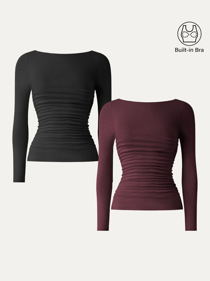 Light Warm Boatneck Ruched Brami Top