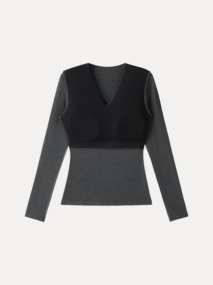Stretch Cotton V-Neck Long Sleeve Brami Top