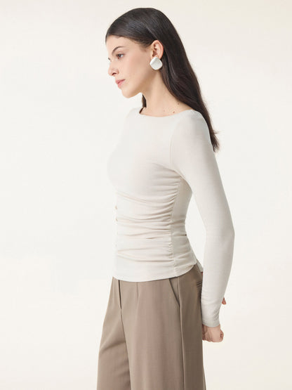 Light Warm Boatneck Ruched Brami Top