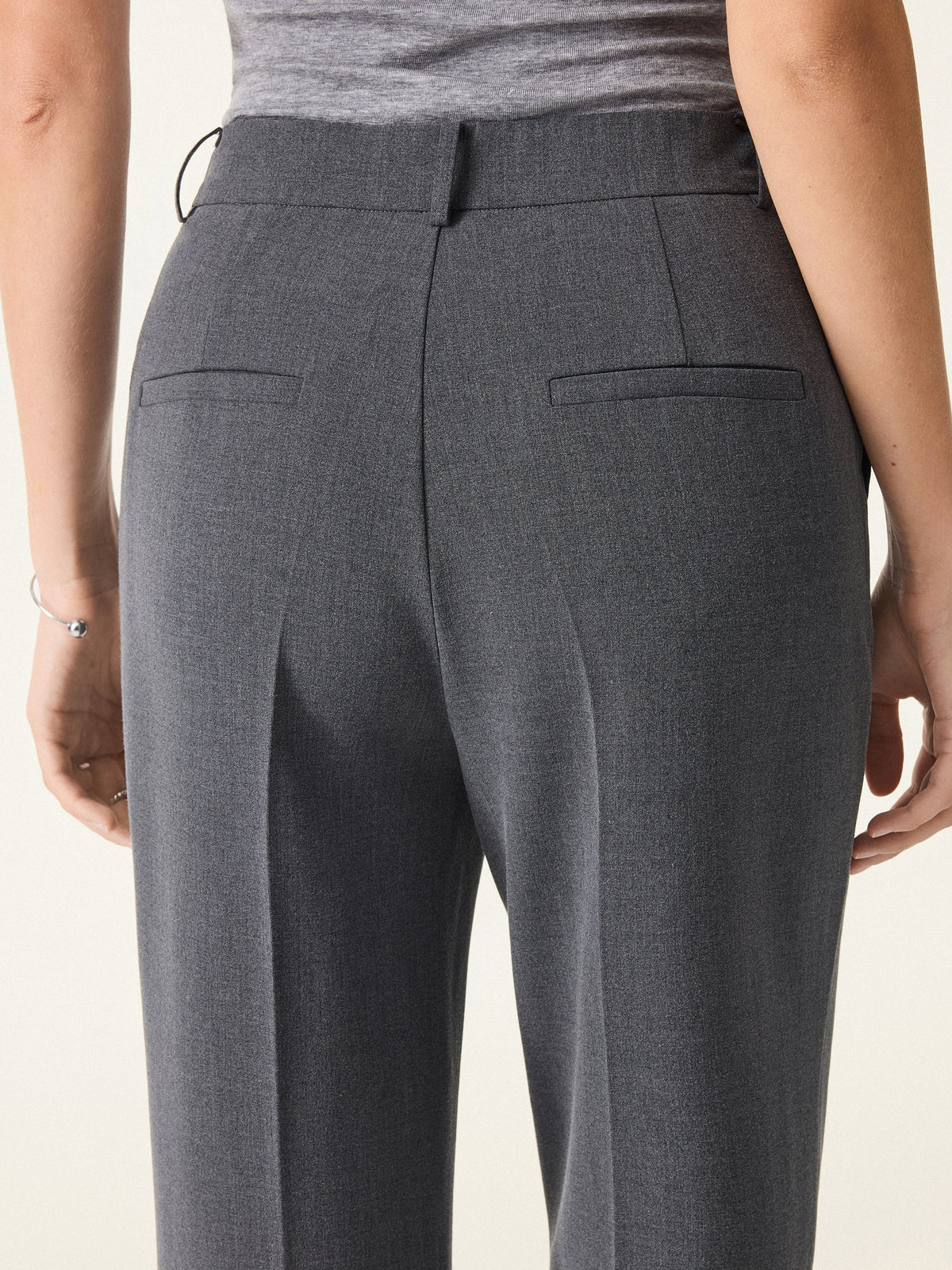 Mid Rise Straight Leg Creased Trousers with Pockets
