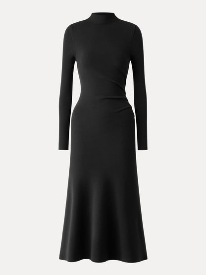 ProWarm Long Sleeves Mockneck Tucks Midi Dress