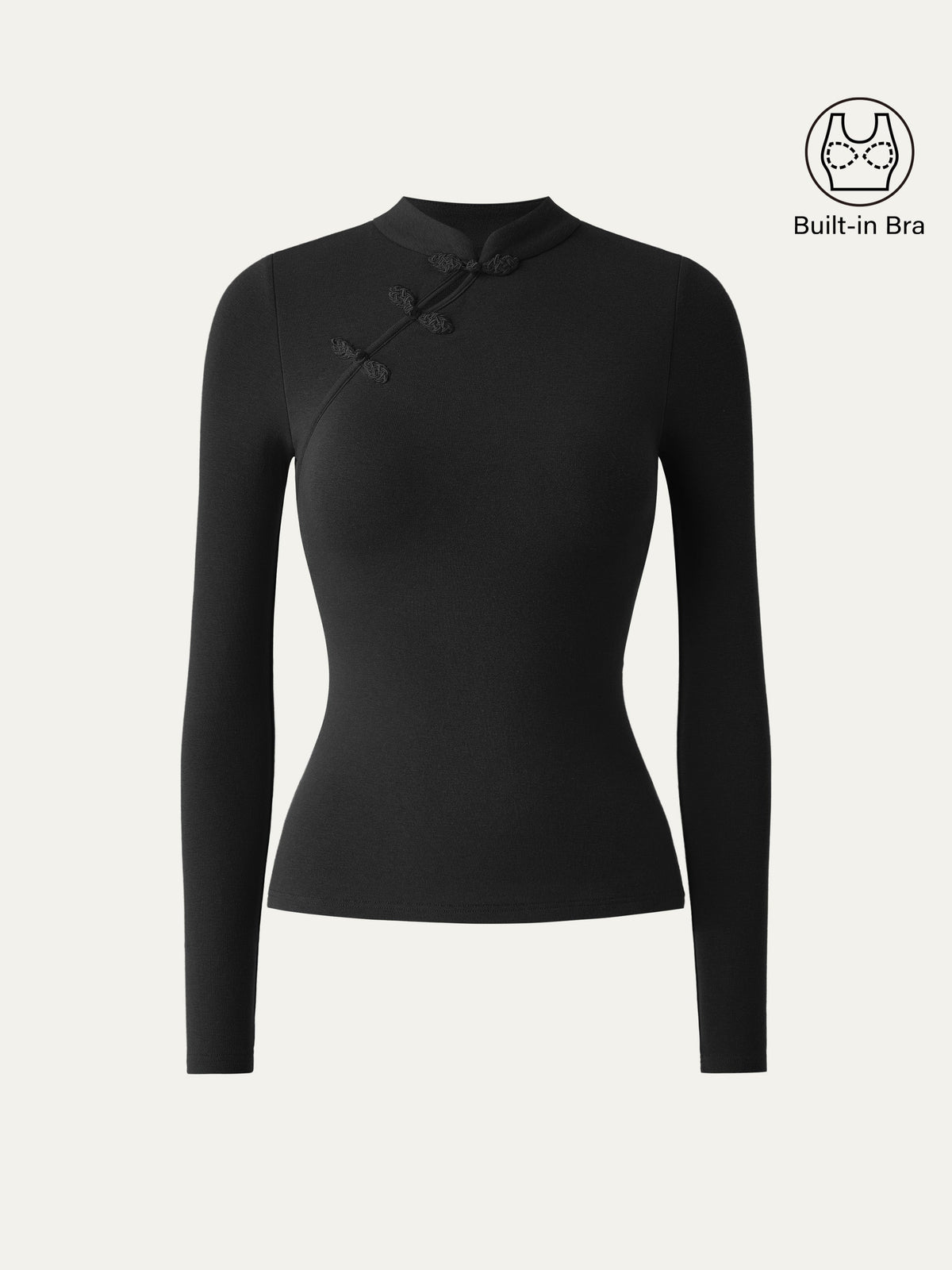 Mandarin Collar Asymmetric Frog Button Brami Top