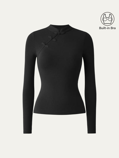 Mandarin Collar Asymmetric Frog Button Brami Top