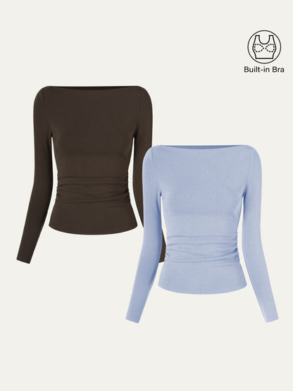 Modern Side Ruched Boatneck Brami Top