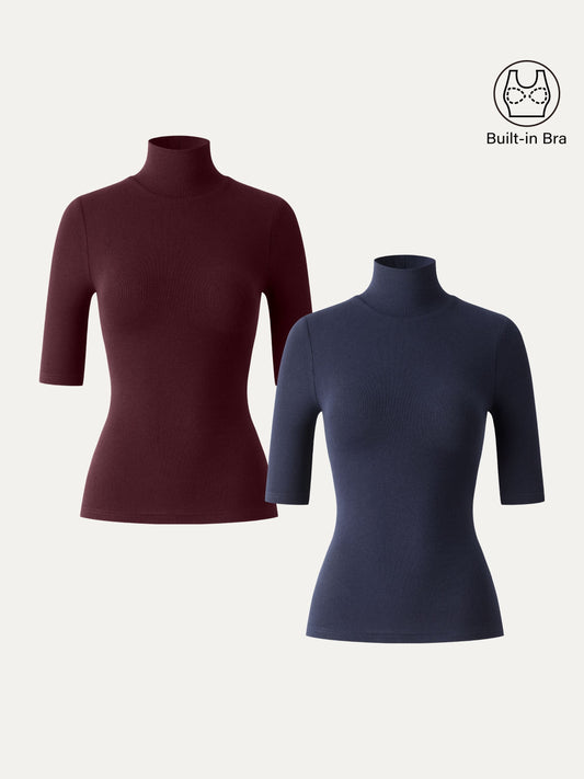 2Pcs Set Essential Turtleneck Elbow Length Sleeve Brami