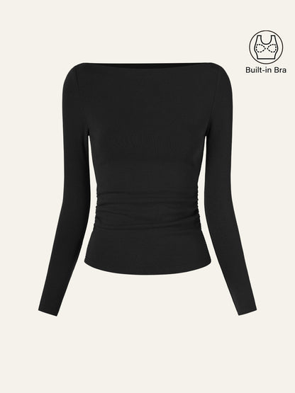 Modern Side Ruched Boatneck Brami Top