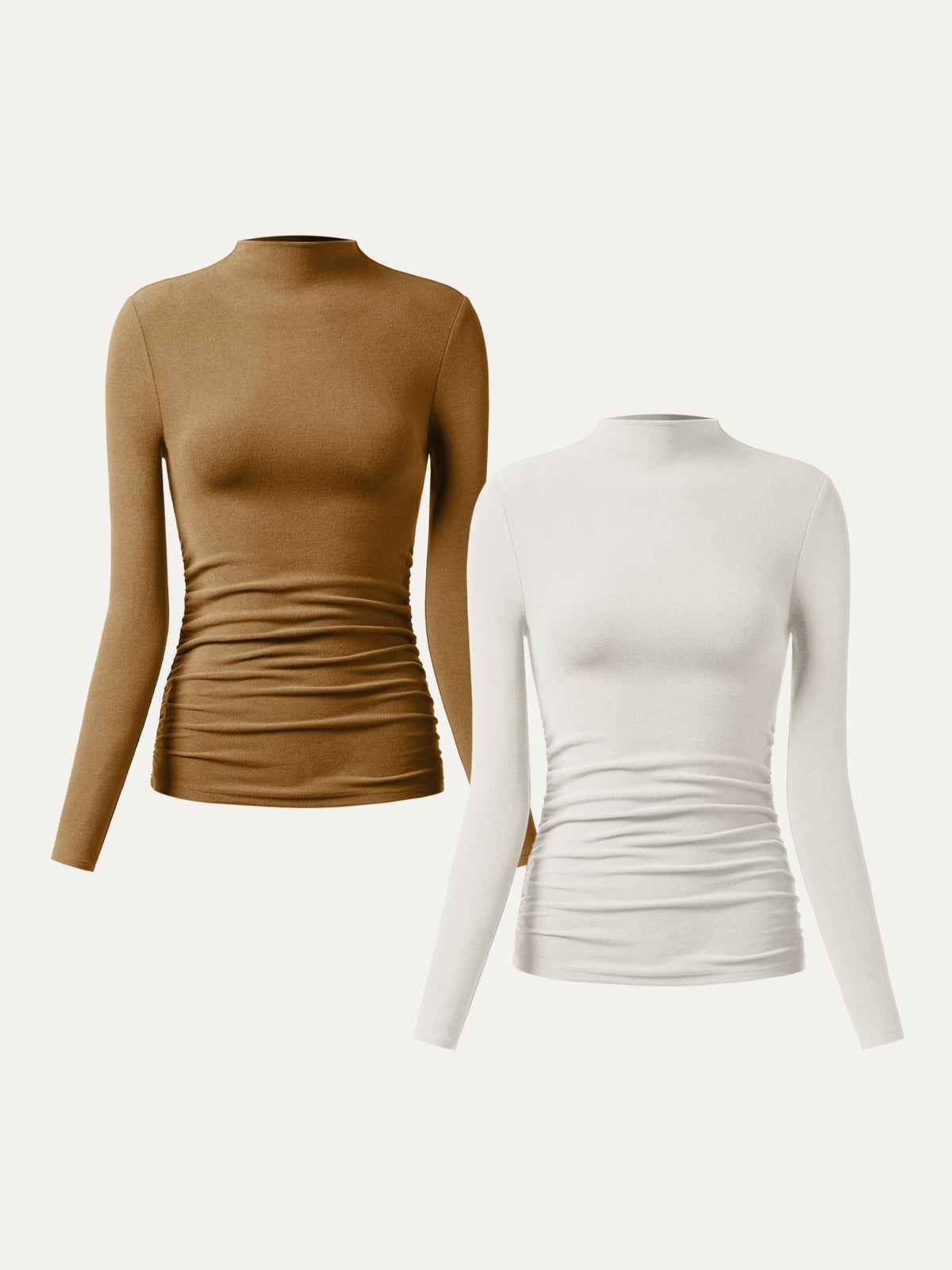 2Pcs Set Thermal Ruched Sides Tuckable Mockneck Top