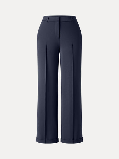 Stretch Ponte High Rise Straight Leg Pintuck Trousers